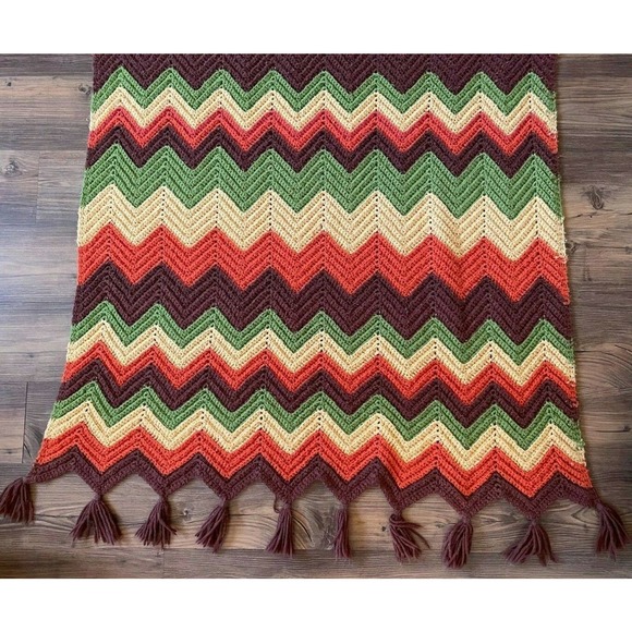 Vintage Retro Boho Afghan 70s Chevron GOLDBERGS TV - Picture 2 of 14
